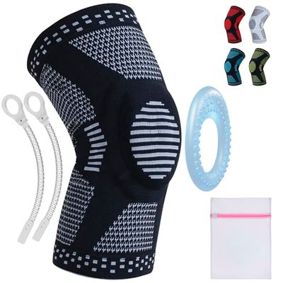 360 RELIEF - Compression Knee Brace with Gel Pads and Side Knee Stabilizers, Joint Support, Comfort, Active Recovery, Running, Workout Protection - Medium, Black + Laundry Bag