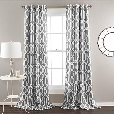 Lush Decor Edward Trellis Conjunto de cortinas para escurecer o quarto, cor cinzenta, para sala de estar, sala de jantar, quarto (par), poliéster, 52" x 84" L (embalagem de 1)