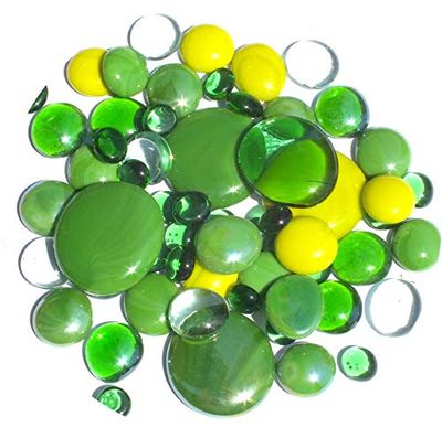 mesbilles - 250 GR Mélange Vert Billes Plates - Galet en Verre 30 mm 20 mm 10 mm Cailloux en Verre décoratifs