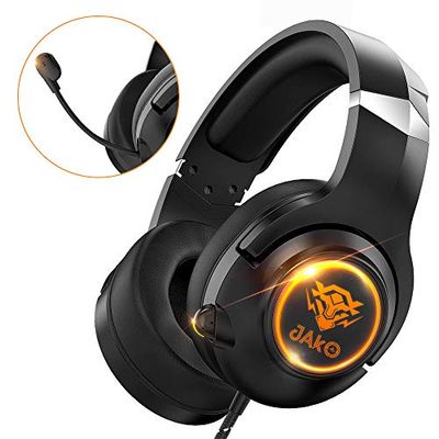 Xbox-headset, spelheadset för PS4, Xbox One, Nintendo Switch, PC, Mac, bärbar dator, over-ear spelhörlurar med mikrofon och LED-ljus, basomgivning, mjuka öronmuffar, svart