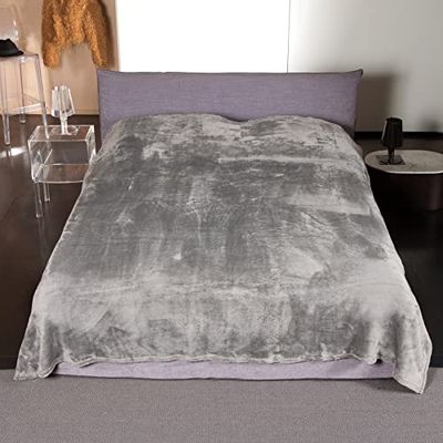 Kanguru Fluffi - Manta de Microfibra para Cama de Matrimonio, Efecto Pelo, Color Gris, 230 x 230 cm (1299)