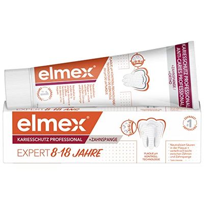 elmex Dentifricio Protezione carie professionale + parentesi graffe 75 ml, 8-18 anni