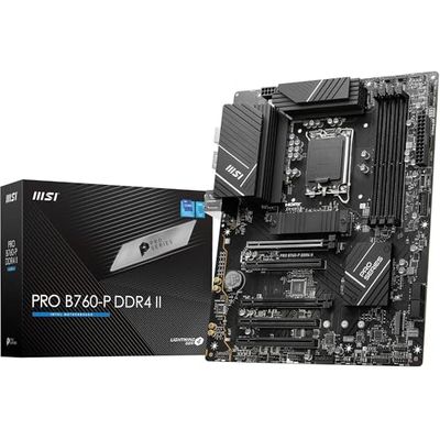 MSI PRO B760-P DDR4 II Motherboard, ATX - Supports Intel 14th, 13th & 12th Gen Core Processors, LGA 1700 - DDR4 Memory Boost 5333+MHz/OC, PCIe 4.0 x16 Slots, M.2 Gen4 Slots, 2.5G LAN Black