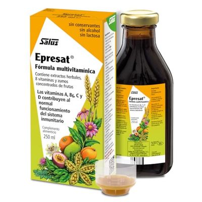 Salus - Epresat Multivitamin - Complemento Alimenticio - 250 ml - Contribuye a Disminuir la Fatiga y Ayuda a Fortalecer el Sistema Inmune - Contiene Extractos Herbales, 8 Vitaminas y Zumos de Frutas