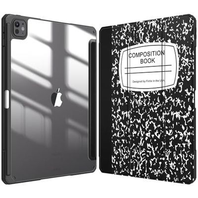 Fintie Hybride slanke hoes voor iPad Pro 13 inch (M4) 2024, [Ingebouwde potloodhouder] Schokbestendige hoes met doorzichtige transparante achterkant, automatisch waken/slapen, compositieboek