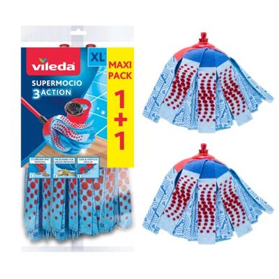 Vileda 150732 Super Mocio 3 Action, Ricambio per Il Classico Mocio, Tripla Azione Pulente, 2 Pezzi