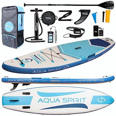 AQUA SPIRIT Opblaasbaar Stand up Peddelbord SUP Tempo 320x81x15cm Complete Verpakking Volwassenen Beginners/Experts Paddle Board Max 120KG met Aluminium Peddel, 2 Jaar Garantie