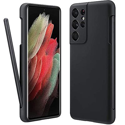 Vitodo Custodia per Galaxy S21 Ultra con portapenna, cover in silicone liquido con slot per stilo (S-Pen non inclusa), anti-impronte, protezione antiurto militare per Samsung S21 Ultra 5 g, nero