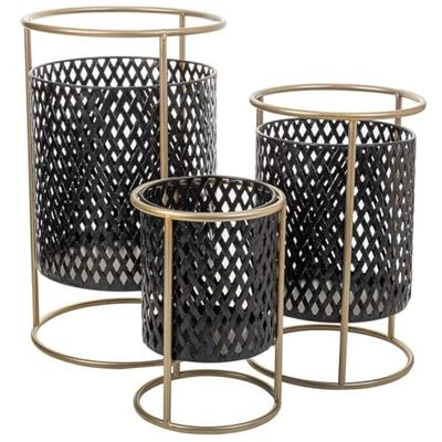 Alexandra House Living Bloempotset, zwart, metaal, ijzer, 27 x 74 x 27 cm, 3-delig