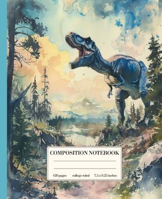 Composition Notebook College Ruled: Blue Tyrannosaurus Rex Watercolor | 7.5 x 9.25 Inches | 120 Pages | Dinosaur Journal for Kids, Teens, Dinosaur Lovers