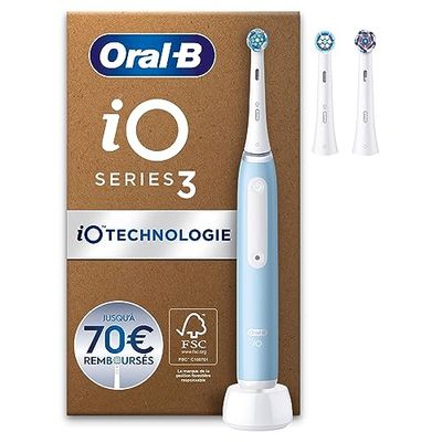 Oral-B iO 3N Brosse à Dents Électrique, Bleu,Brossette Ronde, Micro-Vibrations Douces, 3 Modes de Brossage, 3 Brossettes, Rechargeable