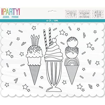 Unique 16759 - Paper Colouring Placemats - Pastel Ice Cream Summer Party - 6 Count (Pack of 1)