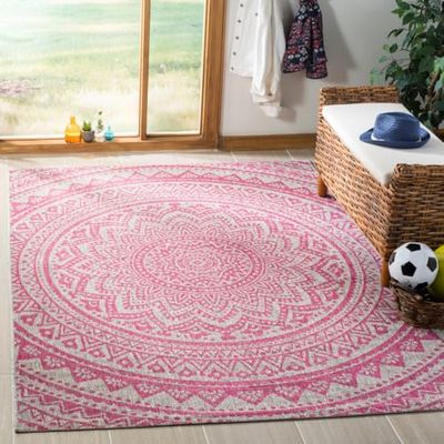 SAFAVIEH Tapis Contemporain Pour Salon, Salle à manger, Chambre à coucher - Courtyard Collection, Tapis à poil court, Gris clair et Fuchsia, 122 X 170 cm