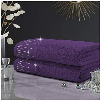 GC GAVENO CAVAILIA Luxury 2PK Abington Towel Set, 100% Cotton Soft & Cosy Bathroom Accessory, Purple, Bath Sheet