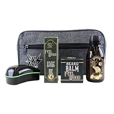 HEY JOE - Bearded Survival KIT Deluxe N. 4 | Kit di correzione barbe tra cui: olio, balsamo, shampoo, spazzola per barba e beauty case regalo