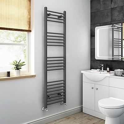 iBathUK | 1600 x 450 Anthracite Straight Heated Towel Rail Bathroom Radiator