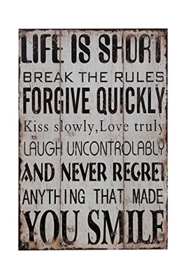 Premier Housewares 2800702 Plaque Murale Motif Life is Short MDF