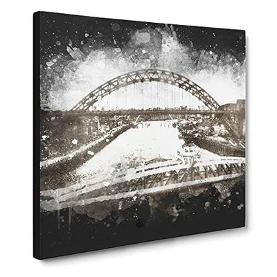 Tyne Bridge Linking Newcastle Paint Splash Modern Canvas Wall Art Print Ready to Hang, Framed Picture for Living Room Bedroom Home Office Décor, 14x14 Inch (35x35 cm)