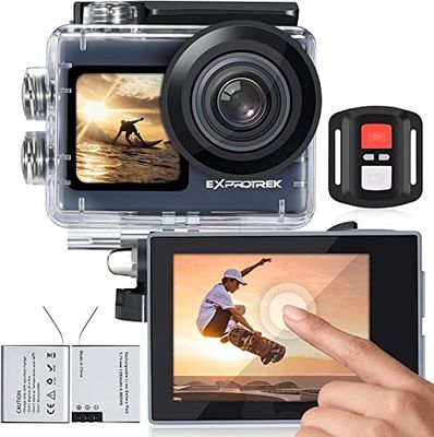 Exprotrek 4K Action Camera met aanraakscherm, 40M waterdichte onderwatercamera Ultra HD 20MP camera 170 ° ultra wide angle WiFi actiecamera EIS stabilization, afstandsbediening action cam