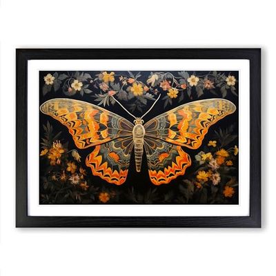 Moth Art Deco No.3 Framed Wall Art Print, Ready to Hang Picture for Living Room Bedroom Home Office, Black A2 (66 x 48 cm)