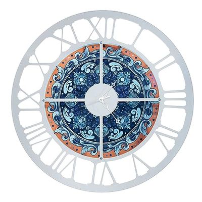Arti & Mestieri Majolica Horloge Murale Design 100% fabriquée en Italie – en Fer, diamètre 60 cm (Coucher de Soleil et Argent Transparent)