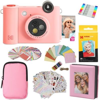 KODAK Smile+ - Paquete de Regalo de cámara instantánea Digital e Impresora fotográfica 2 en 1, Funda + Papel Zink + álbum + calcomanías + Marcos + marcadores, Color Rosa