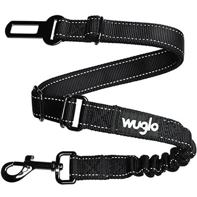30-95 cm Wuglo hondengordel - Auto harnas voor honden met sterk elastiek - Duurzame & veilige veiligheidsgordel hond met clip - Universeel autoharnas voor honden (zwart)