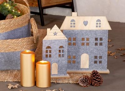 Pack of 6 Stand relief, House, MDF, gray, PU 6, L. 6 cm, W. 28 cm, H. 36 cm
