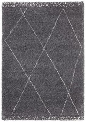 Mint Rugs Roha Tapis à Poils Longs (160 x 230 cm, Design Graphique Moderne, 100% polypropylène, Tissage serré et Doux, Parfait pour Tout Espace de Vie, Compatible avec Chauffage au Sol) Gris, crème