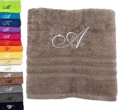 Asciugamano con monogramma personalizzato Asciugamano con monogramma ricamato Lettera Nome Asciugamano personalizzato iniziale Asciugamano in cotone Regalo personalizzato (100 x 50 cm, Marrone Chiaro)