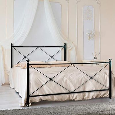Letto Matrimoniale in Ferro Colore Nero Grafite con PEDIERA PREDISPOSTO per Rete con Piedini 160 X 190 CM. Non Inclusa - Prodotto Made in Italy - ARR014