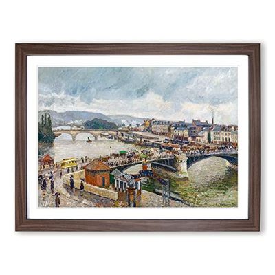 The Pont Boieldieu By Camille Pissarro Classic Painting Framed Wall Art Print, Ready to Hang Picture for Living Room Bedroom Home Office Décor, Walnut A2 (64 x 46 cm)