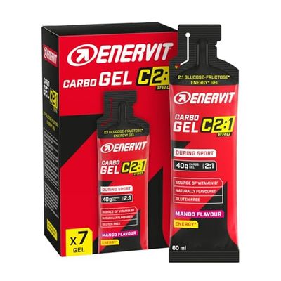 Enervit Carbo Gel C2:1PRO Mango, Gel Energético, 40g de Carbohidratos, para Actividad de Alta Intensidad, +50% Carbohidratos Absorbidos, Sabor Mango, Sin Gluten, Alta Digestibilidad, 7 Pack de 60ml