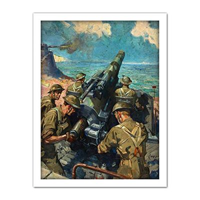 Cuneo War WWII UK Coastal Battery Scene Painting Artwork Framed Wall Art Print 18X24 Inch