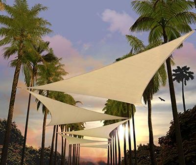 Amgo Voile d'ombrage Triangulaire Beige de 9,1 x 9,1 x 9,1 m ATAPT32, Blocage des Rayons UV à 95%, perméable à l'eau et à l'air, Commercial et résidentiel (Personnalisable)