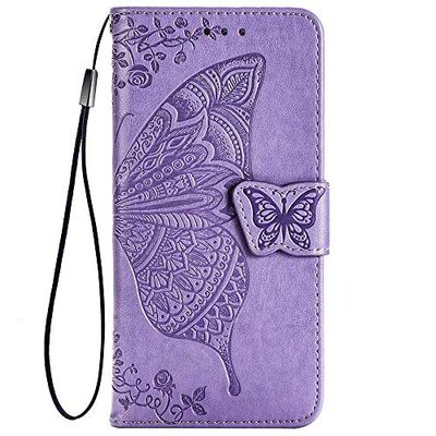 ALAMO Capa de borboleta para Samsung Galaxy A52 (4G / 5G), Capa de Couro PU Premium com ranhuras para cartões - roxo Claro