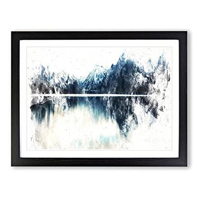 Lake Mcdonald Montana Watercolour Modern Framed Wall Art Print, Ready to Hang Picture for Living Room Bedroom Home Office Décor, Black A4 (34 x 25 cm)