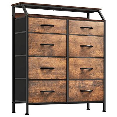 YITAHOME Commode, 8 Tiroirs en Tissu Commode Chambre Meuble de Rangement,Tour en Tissu,Cadre Acier Robuste,pour Chambre à Coucher, Salon,Rouille Brun