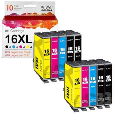 ejet 16XL Compatibili per Epson 16 16XL Cartucce d'inchiostro per Workforce WF-2010 WF-2510 WF-2520 WF-2530 WF-2540 WF-2630 WF-2650 WF-2660 WF-2750 WF-2760 (Nero Ciano Magenta Giallo, 10-Pack)