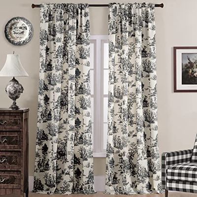 XTMYI Lot de 2 Panneaux de Rideaux Semi-occultants en Coton à Motif imprimé Moderne de Style Ferme, pour Salon, Chambre à Coucher, 213,4 cm de Long, Noir