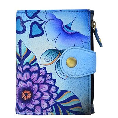 Anna by Anuschka Women's Hand Painted Genuine Leather Ladies Wallet - Summer Bloom Blue
