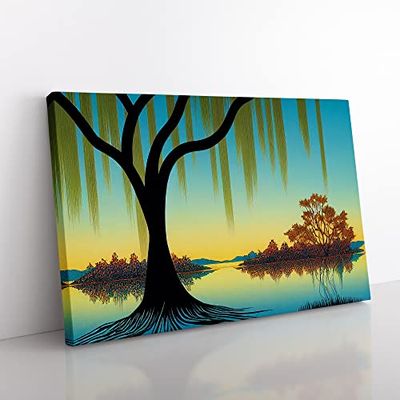 Exquisite Weeping Willow Tree Canvas Wall Art Print Ready to Hang, Framed Picture for Living Room Bedroom Home Office Décor, 76x50 cm (30x20 Inch)
