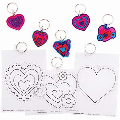 Baker Ross FC478 Lot de 10 porte-clés, en film rétractable, en forme de cœur, kit de bricolage pour enfants, à colorier et à suspendre le jour de la Saint-Valentin (FC478), taille M