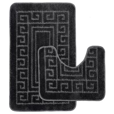 Lot de 2 tapis de bain grec antidérapants et lavables - Tapis de bain doux et absorbant pour baignoire - 1 tapis de bain (50 x 80 cm) et 1 tapis contour WC (50 x 40 cm) - Anthracite