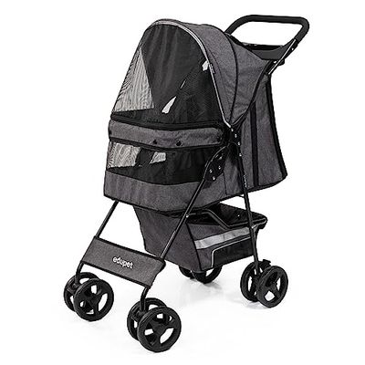 EDUPET 06611AA Hondenwagen, dubbele wielen, gordel, extra matras, geïntegreerde mand, opvouwbaar