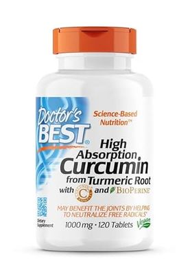 Doctor's Best, High Absorption Curcumin (Curcumine à Haute Absorption), 1.000mg, 120 Comprimés végétaliens, Testé en Laboratoire, Curcuma, Sans gluten, Sans Soja, Végétarien