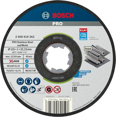 Bosch Accessories Disque à Tronçonner à Surface Plate -10 pièces Standard for Inox (pour l'inox, X-LOCK, Ø 125 mm, Alésage : 22,23 mm, Épaisseur : 1 mm)