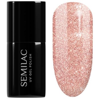 SEMILAC Gel Nail Polish 094 Pink Gold Glitter - Full Coverage Gel Polish - Soak Off Easy To Use LED/UV Nail Lamp - Long Lasting Manicure and Pedicure up to 3 weeks