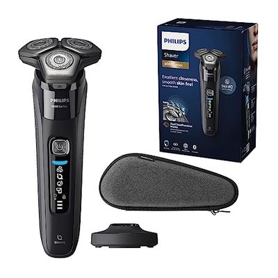 Philips Serie 8000 - Rasoio elettrico Wet & Dry nero con tecnologia SkinIQ, rifinitore a scomparsa, supporto di ricarica, custodia da viaggio e spazzolina per la pulizia (modello S8696/35)