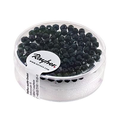 Rayher 14202576 - Perline in Vetro, 3 mm, Iridescente, Confezione da 100 Pezzi, Colore: Nero, Non Iridescente